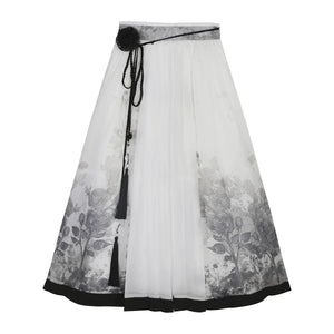 New Chinese style black top shirt print skirt set spring and summer - Yandan_Hanfu