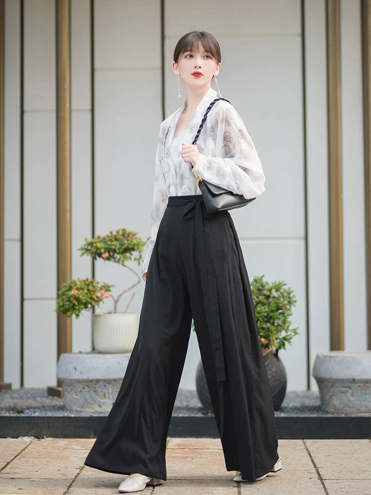 Dreifarbiges modernes Hanfu-Kurzhemd im Song-Stil und Song-Hosen Hanfu für Damen im Sommer