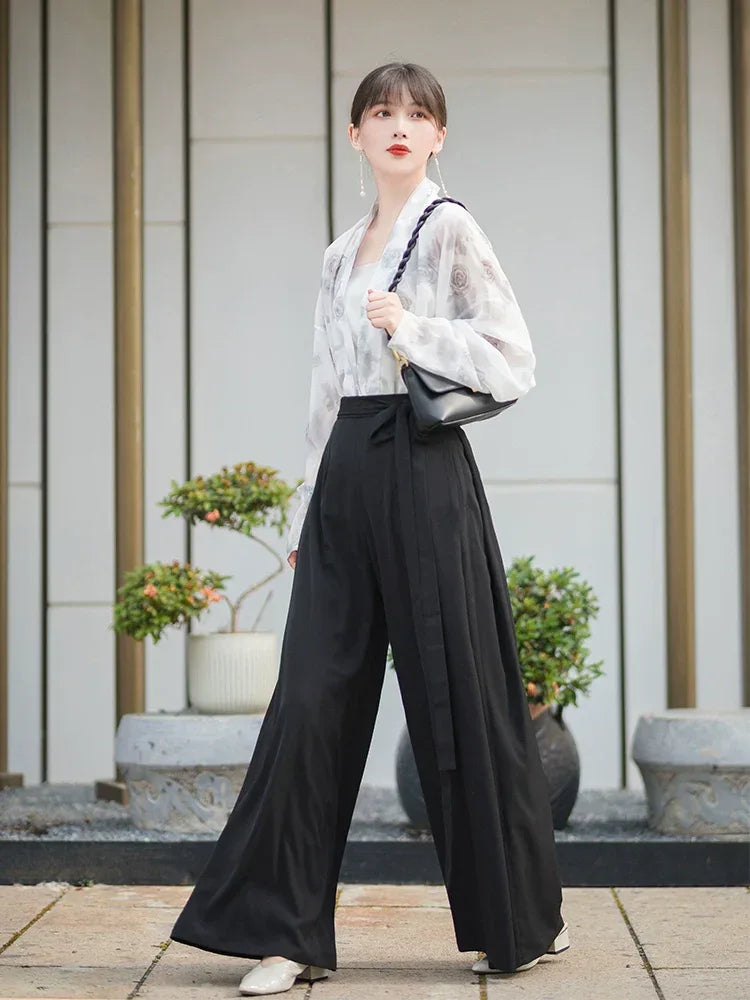 Three color Song style Modern Hanfu Short Shirt and Song Pants Hanfu Women's Summer - Yandan_Hanfu