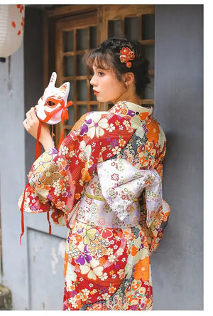 Dark red Japanese retro improved kimono Japanese yukata, fireworks kimono dress - Yandan_Hanfu