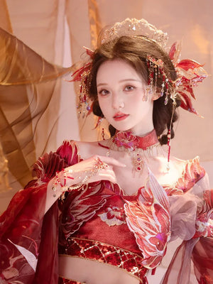 Red Hanfu female Dunhuang embroidery fairy spring and summer dress - Yandan_Hanfu