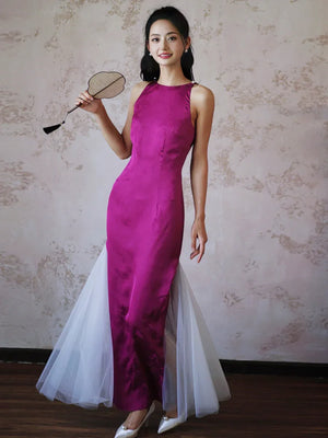 "Rose Hairpin" Dragon Fruit Color Piece Cheongsam Bridal Wedding Dress Engagement - Yandan_Hanfu