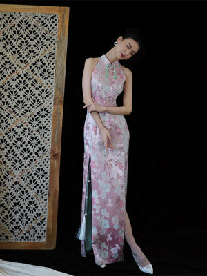 "Pink Bell" Pink Jacquard Bell Cheongsam/Qipao Shawl Bridal Dress - Yandan_Hanfu