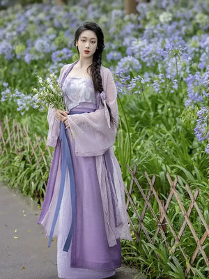 Monet Garden Pink Purple Oil Painting Sense Song Dress - Yandan_Hanfu