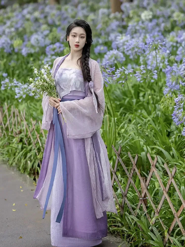 Monet Garden Pink Purple Oil Painting Sense Song Dress - Yandan_Hanfu