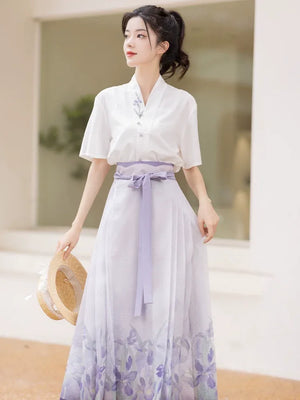 Purple Hanfu Han Element Cotton Short Shirt Horse Face Hanfu Female - Yandan_Hanfu