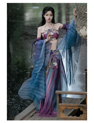 GU – Exotic Hanfu-Inspired Gradient Embroidered Bustier Set for Spring & Summer - Yandan_Hanfu