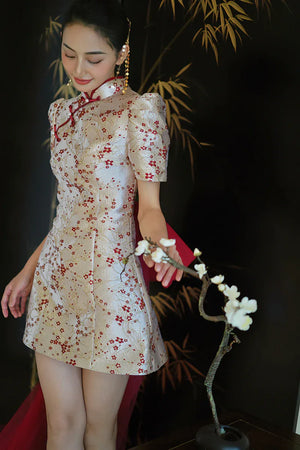 "Little Meixue" Short Bow Cheongsam Bridal Wedding Dress - Yandan_Hanfu