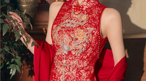 Beloved Dream – New Chinese Red Bridal Qipao/Cheongsam Dress for Engagement, Wedding Toast & Spring Ceremony - Yandan_Hanfu