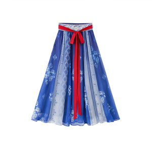 Moonlit Blossoms – Tang Dynasty Inspired Summer Hanfu with Embroidered Round Collar Top & Flowing Skirt - Yandan_Hanfu