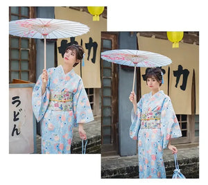 Light blue flower, cute girly style kimono yukata, gentle Japanese modified women's kimono dress - Yandan_Hanfu