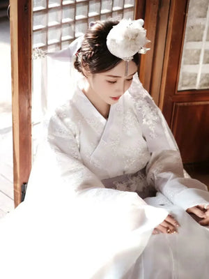 White Yanji Hanbok court dress daily traditional Korean national costume - Yandan_Hanfu
