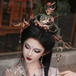 Graceful Crane Shadow – Hanfu Hair Jewelry Set with Crown & Hairpin Inspired by Chinese Symbolism - Yandan_Hanfu