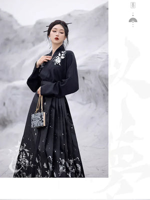 Original imitation luodian horse face skirt, new Chinese style, daily work, improved short-sleeved Hanfu summer - Yandan_Hanfu