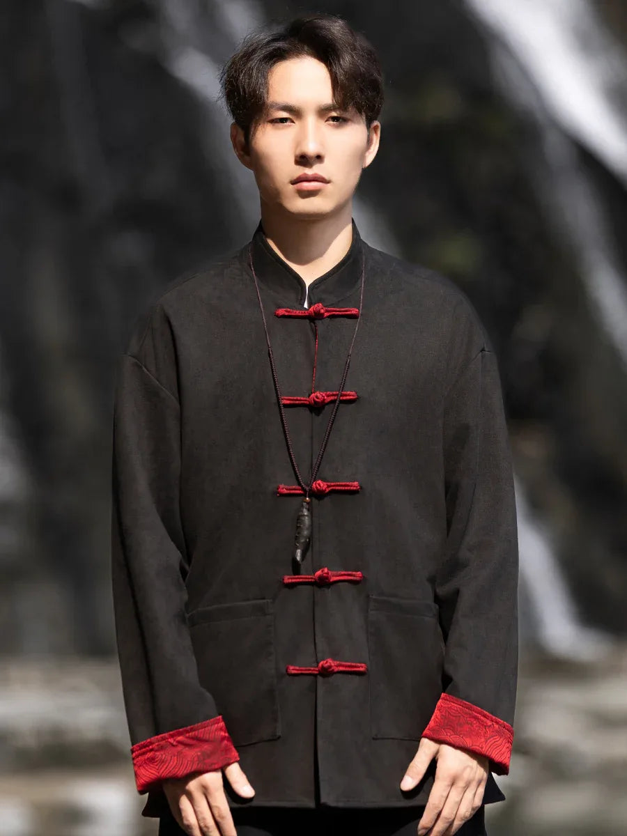 New China style can be worn on both sides, button-down top jacket Tang suit men - Yandan_Hanfu