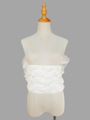 Front view of white Bing'er kimono belt waist seal with textured ruffles, designed for easy wear and traditional Japanese styling.