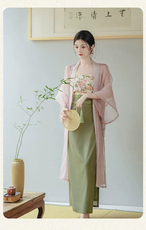 Garden Letter Romantic Daily Changgan Temple Hanfu Three piece Set - Yandan_Hanfu