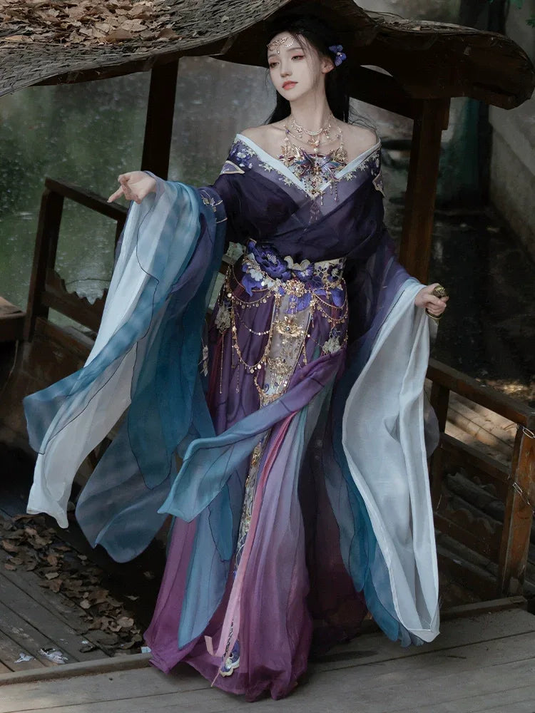 GU – Exotic Hanfu-Inspired Gradient Embroidered Bustier Set for Spring & Summer - Yandan_Hanfu