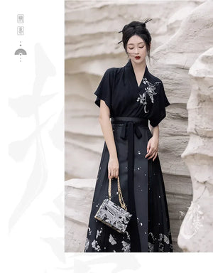 Original imitation luodian horse face skirt, new Chinese style, daily work, improved short-sleeved Hanfu summer - Yandan_Hanfu