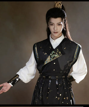 Unisex Hanfu Set – Inlaid Bronze-Inspired Brocade Horse-Face Skirt in Modern Chinese Style - Yandan_Hanfu