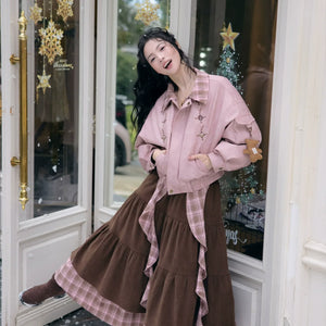 “Cinnamon Latte” – Winter Down Jacket & Skirt Set | Faux Leather Finish - Yandan_Hanfu