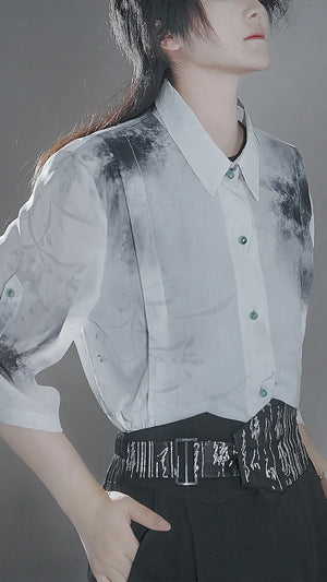 Clivia ink shirt Chinese fashion new Chinese element pants summer suit - Yandan_Hanfu