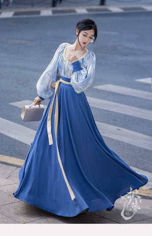 Fantasy Van Gogh's Sea Country Style Modern Hanfu, Spring/Summer Oil Painting Style, Daily Hanfu - Yandan_Hanfu