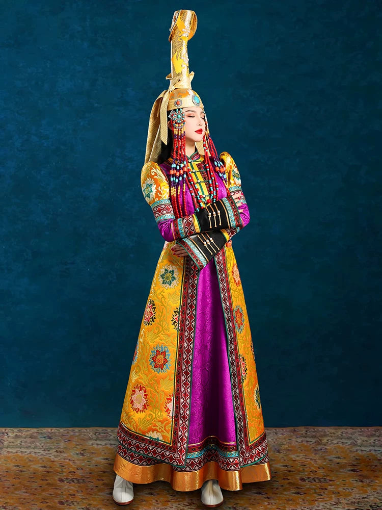 Purple Mongolian robe high-end ethnic performance dance clothing