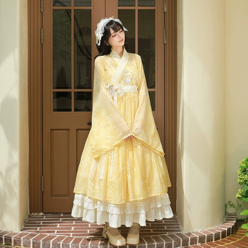 Enamel Elegance – Modern Hanfu Women's Autumn Set | Ming-Style Tieli with Sheer Overlay Skirt in Tencel