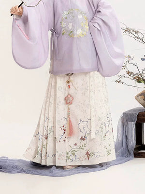 “Moonlit Blossom” Ming-Style Hanfu for Women – Embroidered Round-Collar Top & Mamian Skirt, Autumn/Winter - Yandan_Hanfu