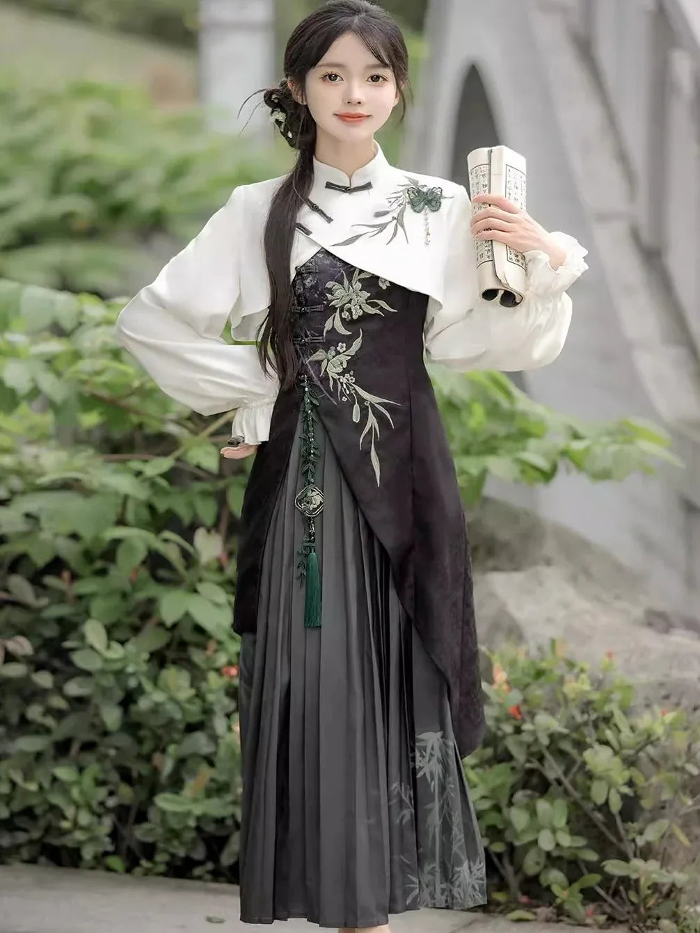 Zhujian Snow New Chinese Hanfu Dress Daily National Style Han Element Top + Dress / L