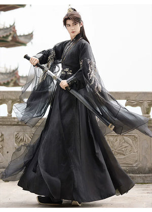 Yun Jue | Unisex Traditional Hanfu Set – Embroidered Cross-Collar Wei-Jin Style with Detachable Sleeves - Yandan_Hanfu