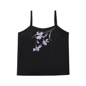 Black embroidered camisole and ivory skirt modern hanfu detail