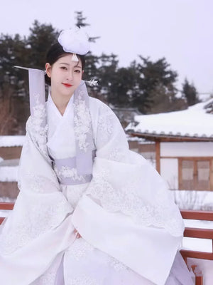 White Yanji Hanbok court dress daily traditional Korean national costume - Yandan_Hanfu