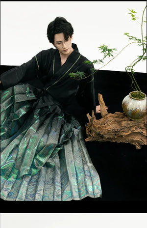 Unisex Hanfu Set – New Chinese Style Cross Jacket & Horse-Face Skirt Modern Hanfu Male - Yandan_Hanfu