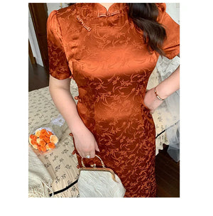 Orange short sleeve plus size cheongsam/qipao - Yandan_Hanfu