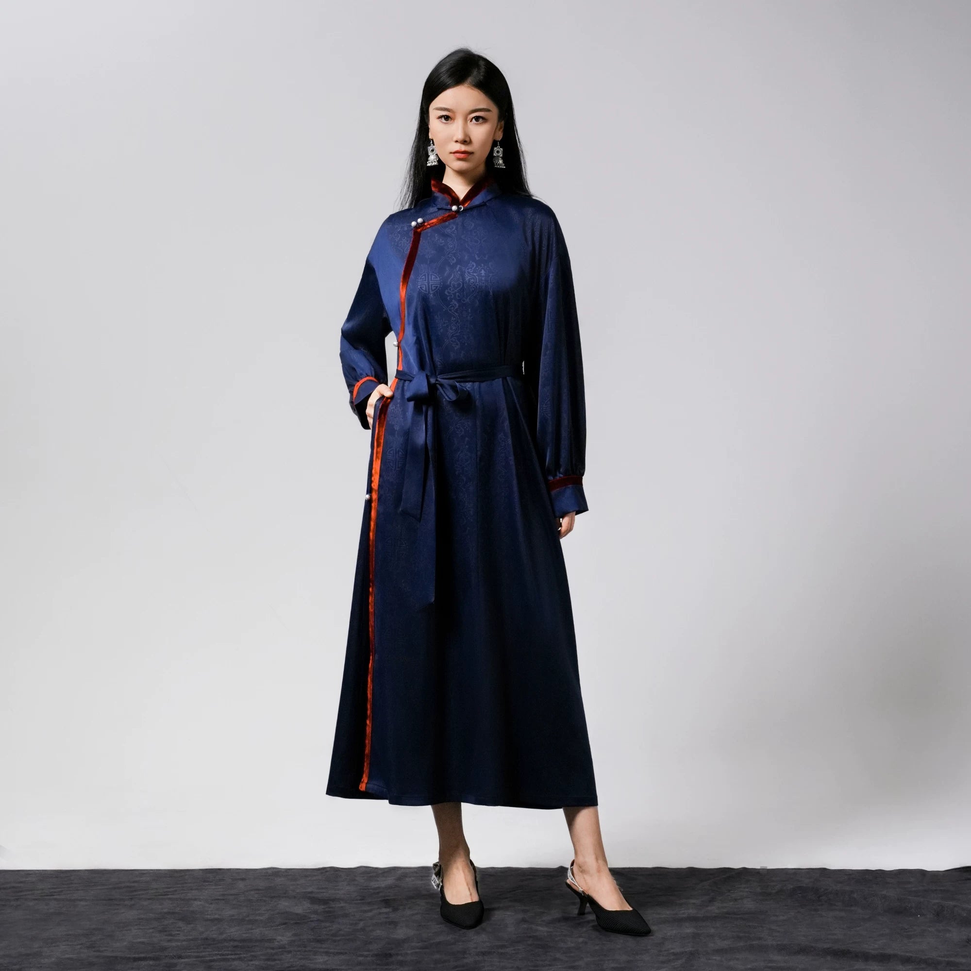 Mongolian element dress ethnic style summer new long middle-aged and elderly mother dress formal settings robe banquet