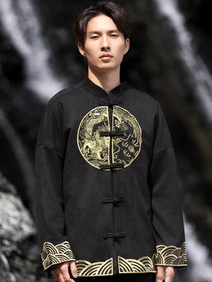 New Chinese style suede embroidered top jacket Tang suit men - Yandan_Hanfu