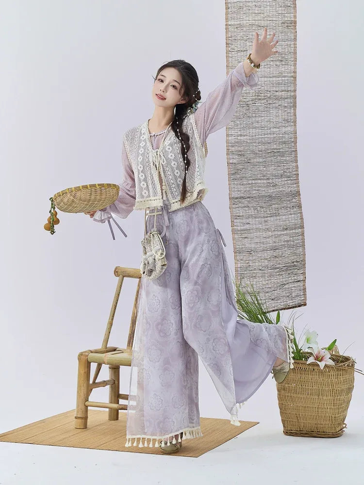Sunny Brocade – Hanfu-Inspired Vest & Song Pants Set for Women - Yandan_Hanfu