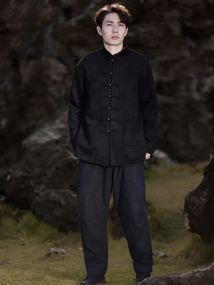 New Chinese style disc button top jacket Chinese New Year red Tang suit men - Yandan_Hanfu