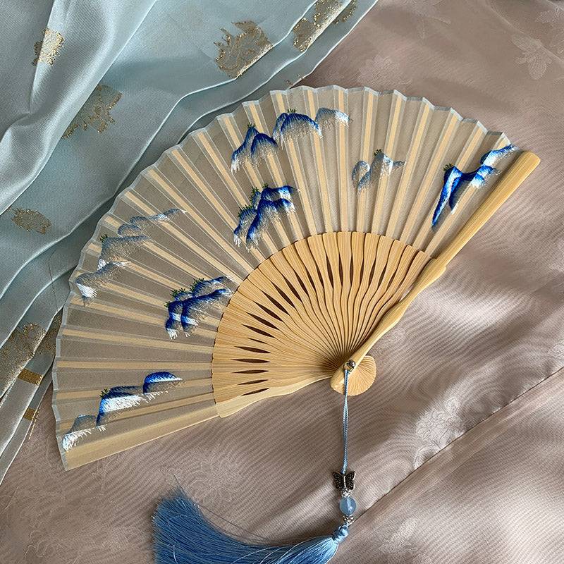 Suzhou doppelseitiger Stickerei-Fächer, antiker Stickerei-Fächer, Faltfächer, antiker Fächer, Cheongsam