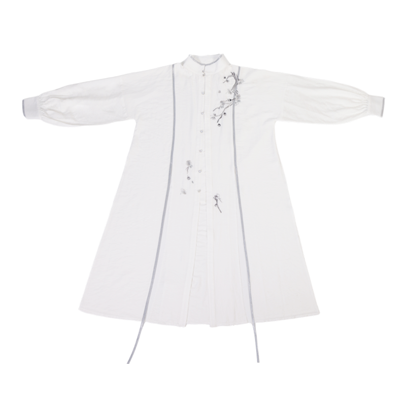 Plum blossom words, Chinese elements, new Chinese style, black and white, Kusa improved Song pants stand-up collar shirt, spring and summer men and women