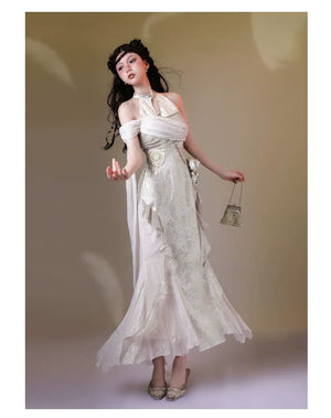 Aries Goldflow – Textured Satin Mermaid Qipao Dress from the Zodiac Collection - Yandan_Hanfu