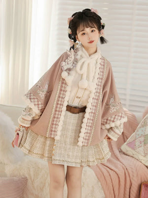 Pink Modern Hanfu-Inspired Outfit – New Chinese Top & Midi Skirt Set for Autumn/Winter - Yandan_Hanfu