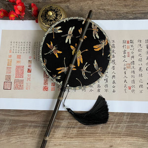 Ancient China style purple bamboo round fan waist fan can be curled and folded - Yandan_Hanfu