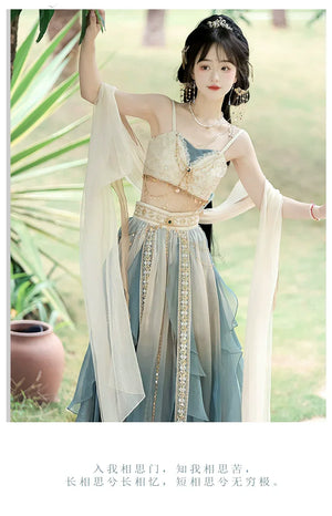 Lake blue Hanfu female Dunhuang Western Regions goddess ancient clothing summer - Yandan_Hanfu