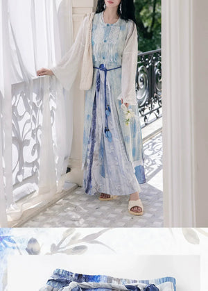 "Moran Canglan" Blue Modern Hanfu – Sleeveless Bijia Dress with Flowing Skirt & Han Elements for Spring/Summer - Yandan_Hanfu