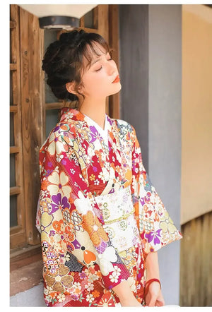 Dark red Japanese retro improved kimono Japanese yukata, fireworks kimono dress - Yandan_Hanfu