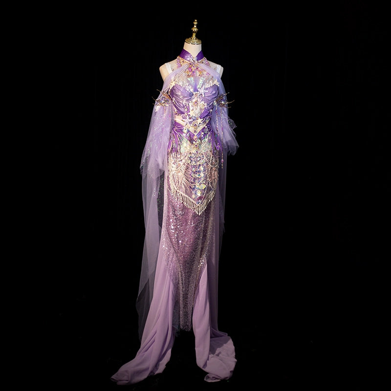 Purple Mermaid Princess Set – Handmade Ocean-Themed Corset & Tail Skirt for Beach Photography