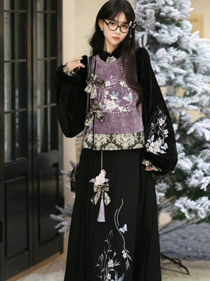 “Swallow’s Return” – Modern Hanfu Layered Vest & Skirt Set | Autumn-Winter Everyday Chinese Style - Yandan_Hanfu